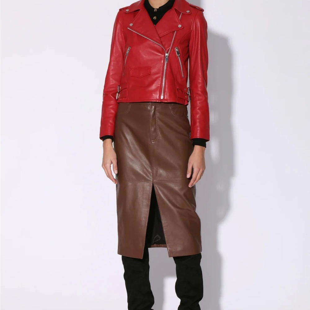 Walter Baker Red Leather Moto Jacket Asymmetrical Zipper